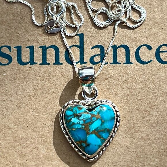 SUNDANCE $158 Turquoise LOVE HEART Sterling Silver or Leather Pendant Necklace - Picture 1 of 11